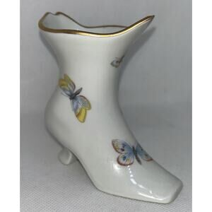 Vintage LIMOGES Hand Painted Porcelain BOOT Butterflies Gold Trim Shoe